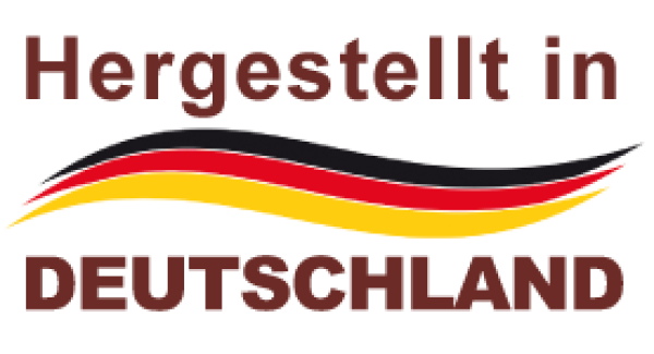 Bild zeigt Naturbeute Logo Hergestellt in Deutschland mit Deutschlandfahne schwarz rot gold