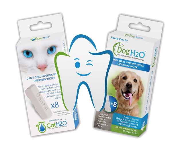 Bild zeigt 2 Verpakcungen Zahnpflege Tabs für Hunde- und Katzentrinkbrunnen
